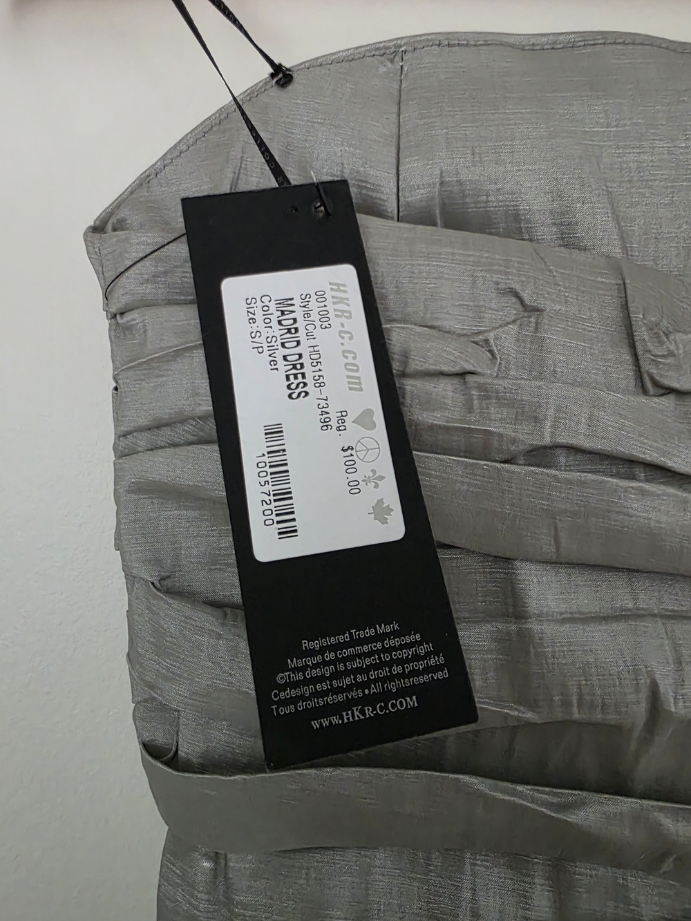 HrK Collections Madrid Strapless Dress in Silver